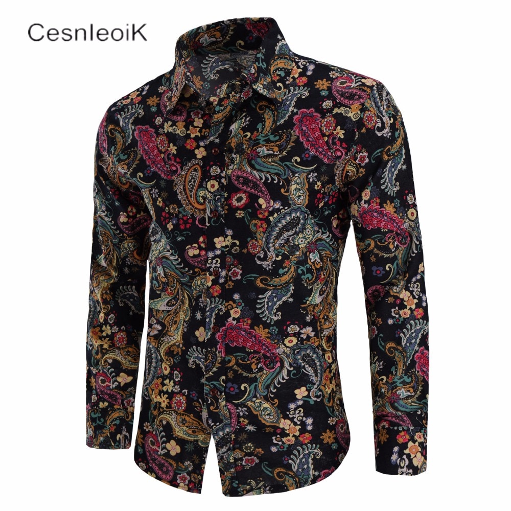 Nueva Casual Camisa manga larga para hombre estilo europeo Camisa ajustada para hombres camisas florales de algodón de ropa para hombre C803