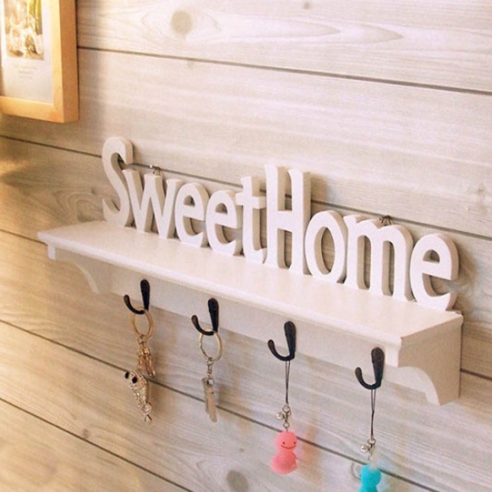 Wall Hanging Wood Key Hanger Holder Home Key Hooks Wooden Coat Rack Wall Decor Organizer Rectangle House Decoration Room Rack