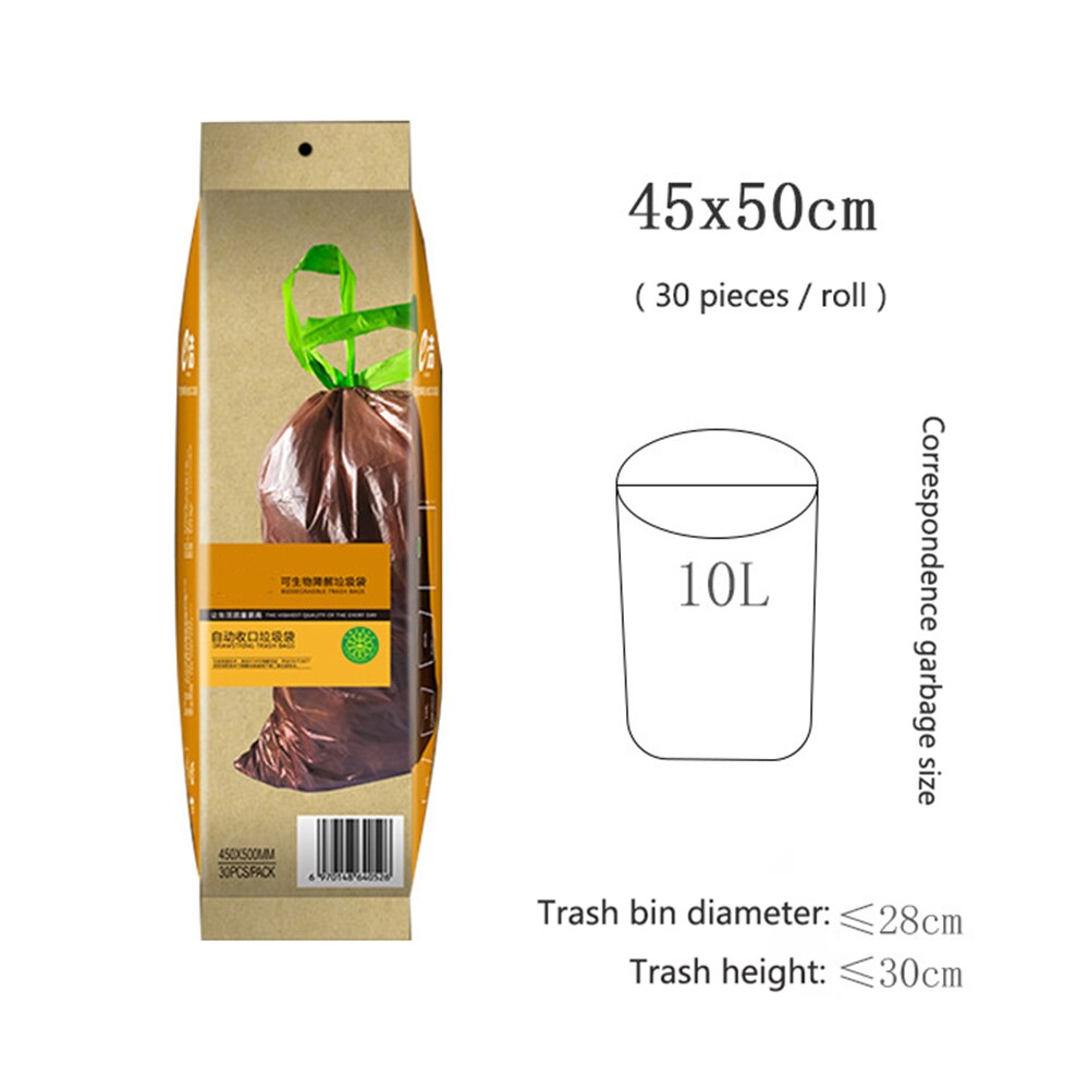 Automatic Closing Garbage Bags Eco-friendly Biodegradable Trash Bags With Rope Maximum load 22KG For Home Hotel Waste Trash Bags: 45x50cm 30pcs