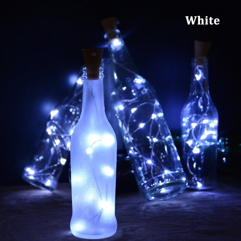 Guirlande lumineuse en fil de cuivre en forme de liège, lampe solaire/batterie, pour bouteille de vin, féerique, décoration de fête de mariage et de noël