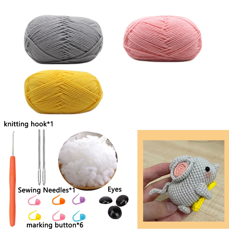 Tricot fait à la main bricolage artisanat souris poupée de dessin animé porte-clés décoratif Kit de Crochet pour les débutants adultes apprendre au Crochet matériel Kit: royal blue