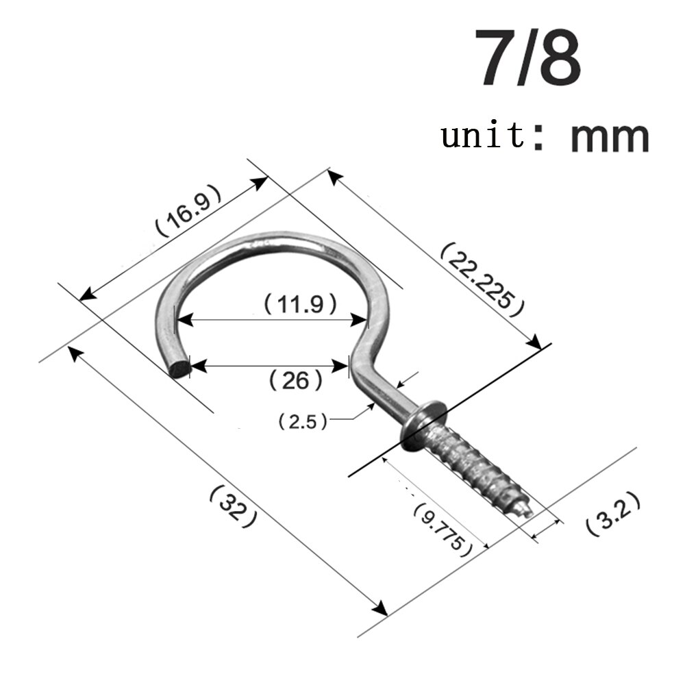Nickel-plated metal ceiling hook, screw hook, cup hook, hanging cap nail, hanger, ，8 different sizes: 100pcs-32mm