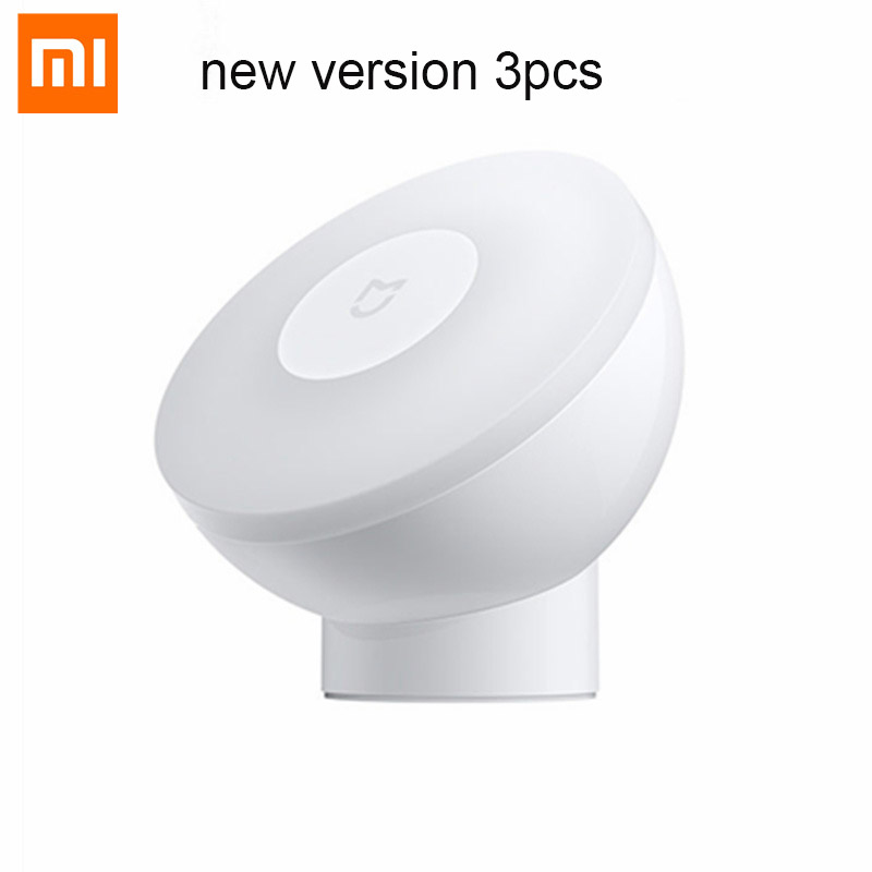 Nowa oryginalna lampka nocna Xiaomi Mijia 2 generacji regulowana jasność inteligentny czujnik ludzkiego ciała na podczerwień z podstawą magnetyczną: 3szt
