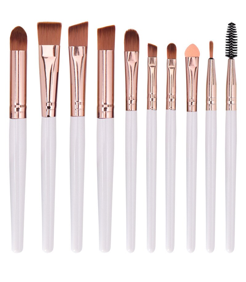 10 pièces maquillage des yeux fard à paupières cils pinceaux ensemble multifonctionnel correcteur réparation capacité fondation beauté brosse outils: white  Rose Gold