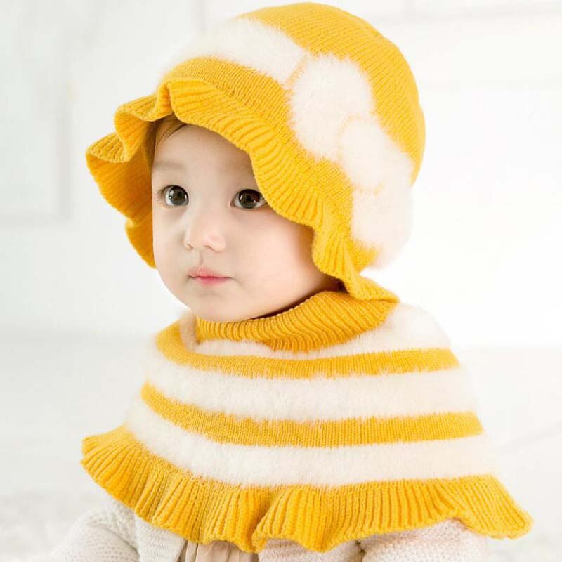 Doitbest-gorro de punto con lazo para niño, gorros de punto para niño de 8 meses a 3 años, 2 uds de rayas para niñas pequeñas, gorro y chal de invierno