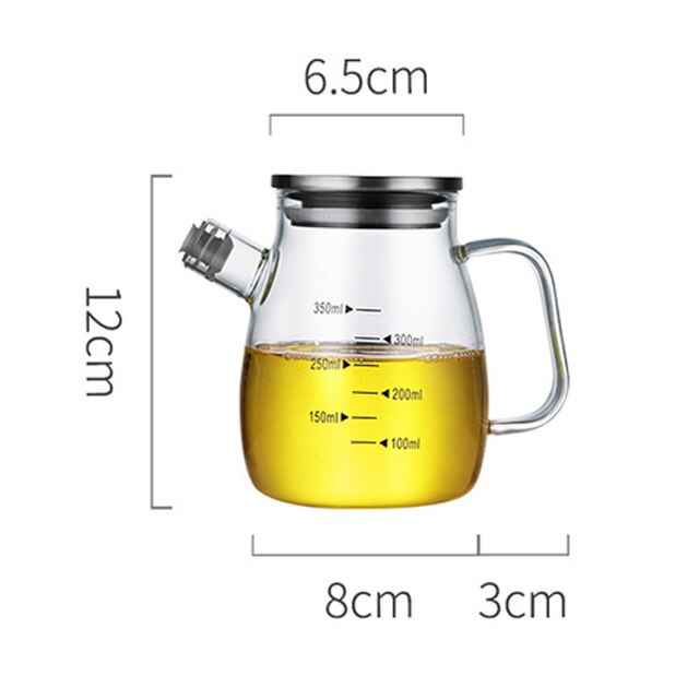 Bouteille d'huile en verre Transparent avec poignée | Échelle résistante à la chaleur à haute Borosilicate fournitures de cuisine, Sauce de soja, vinaigre: Oiler  350ml