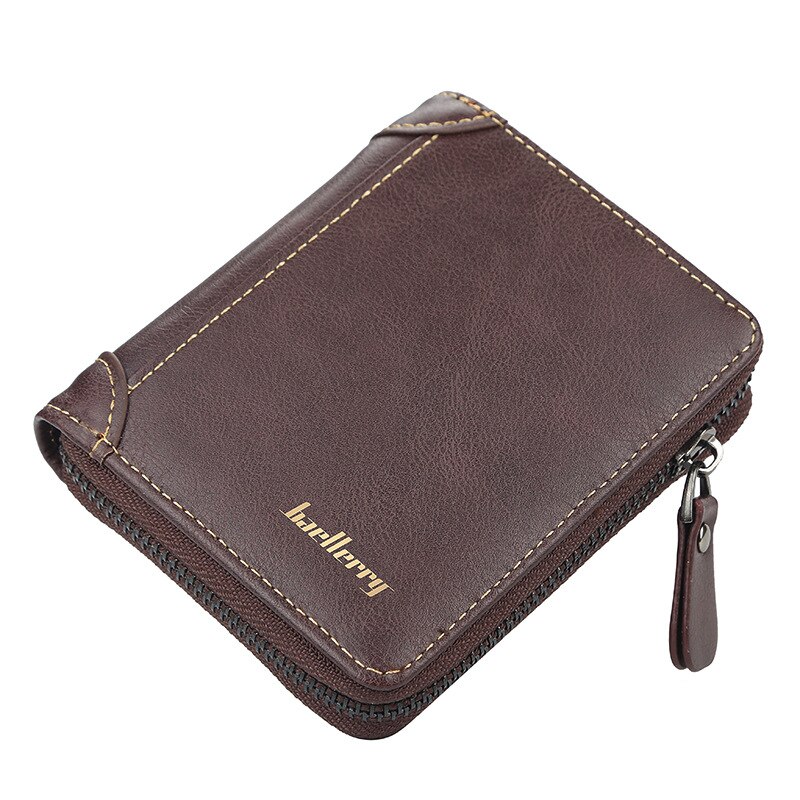 Baellerry Casual Men's Short Wallet Europe Multi-function Card Holder Zipper Cross Section Coin Small Purse British Youth Soft: dark coffee vertical