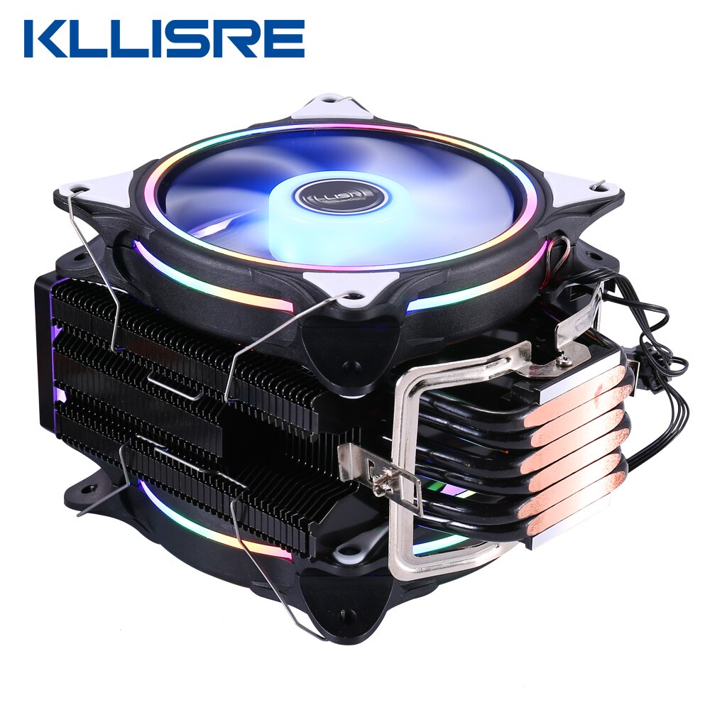Kllisre cpu køler radiator blæser 6 varmerør rgb pwm 4 pin quiet til inte lga 115x 1200 v3 x79 x99 am4 socket ventilator