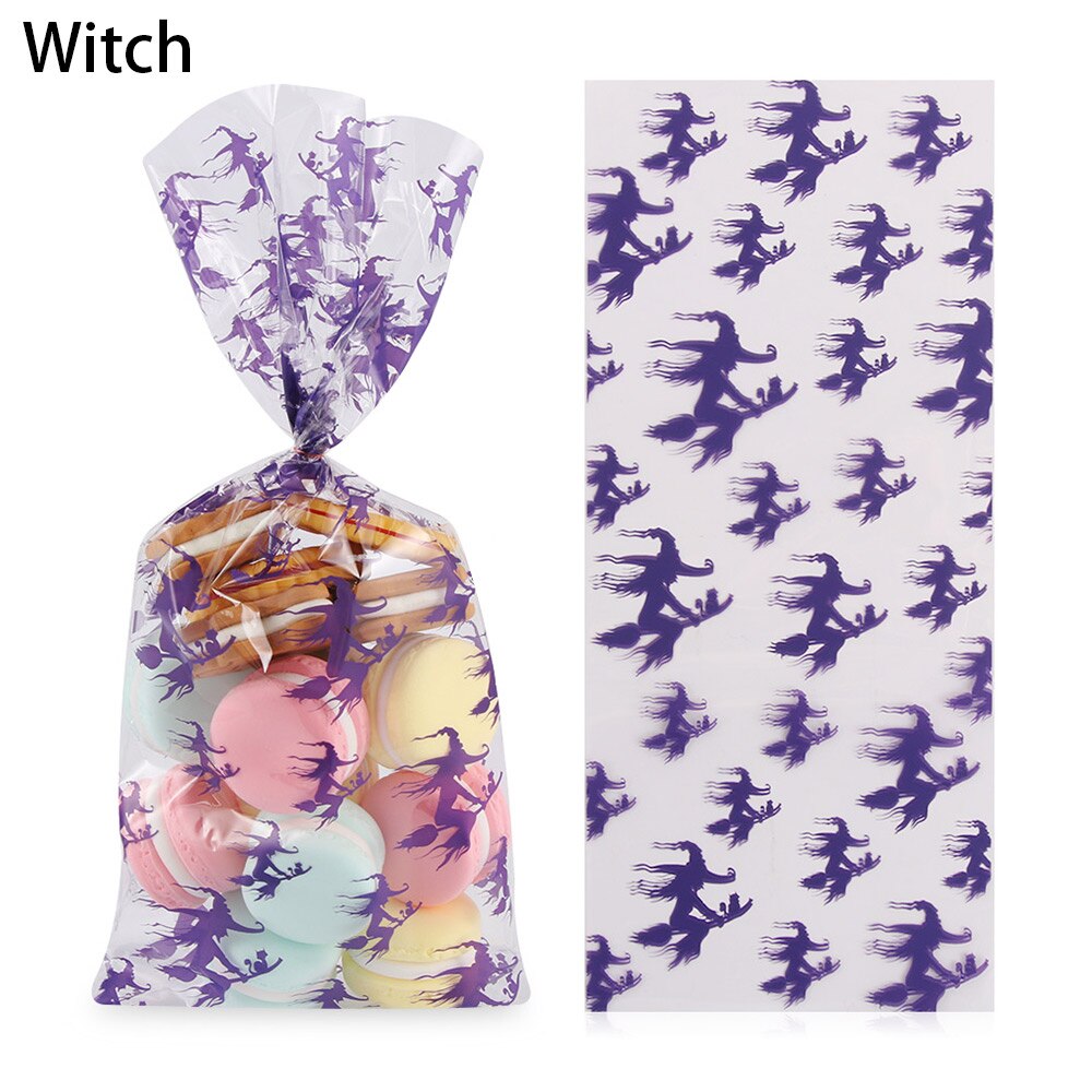 50pcs Halloween Candy Bag Treat Bags Cookie Candy Baking Packaging Pumpkin Bat Witch Halloween Party Decoration Supplies: Witch