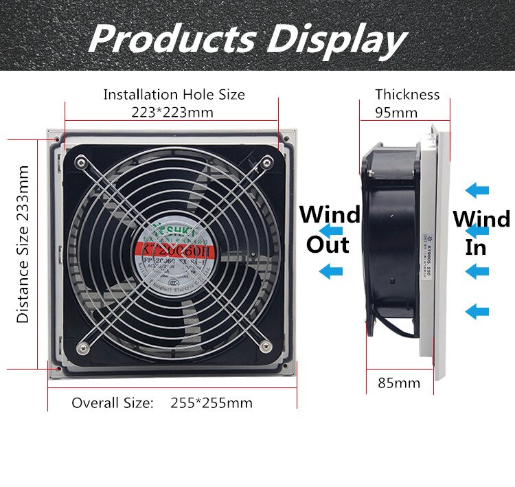 230V High Speed AC Condenser dual ball bearing Cooling Fan for 255*255mm Ventilation with metal guard