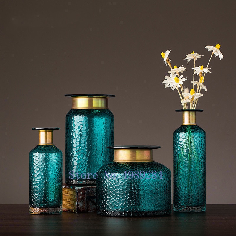 Modernt nordiskt transparent glas guld konkav ormblomma vas vardagsrum blomsterarrangemang hydroponics heminredning