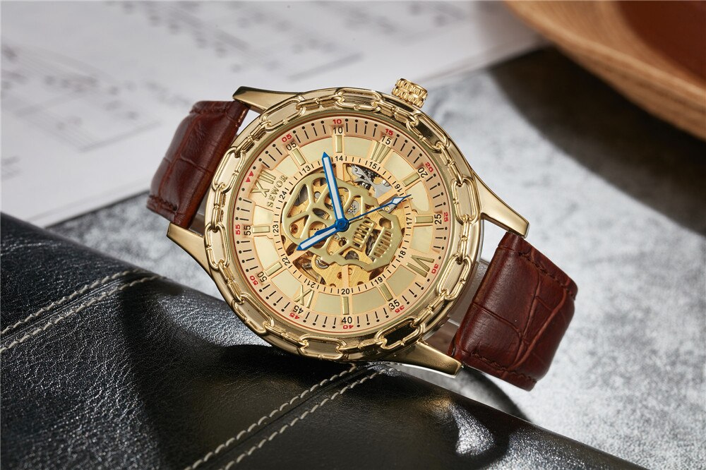 Luxe Gouden Schedel Horloges Heren Skeleton Horloges Sewor Automatische Self-Wind Mechanische Horloges Klok Relogio Masculino