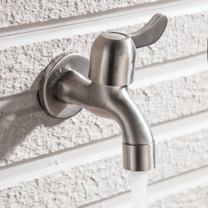 Wall Mounted Single Cold Water Faucet Washing Machine Sink Mop Pool Outdoor Garden Faucet 304 Stainless Steel Bathroom Tap