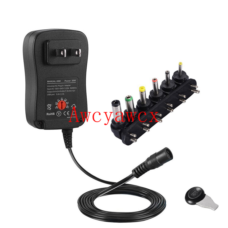30W Universal AC Wall Plug Power Adapter 3v 4.5v 5v 6v 7.5v 9v 12v 2.5A 2500mA charger with 6pieces tip Switching power supply