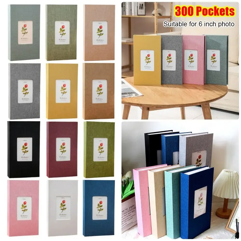 Álbum de fotos de lino con 300 bolsillos, tipo entrelazado sin cordones, almacenamiento de fotos de 6 pulgadas, álbumes de fotos para fotos de 4x6cm y 6 pulgadas, 1 Uds.