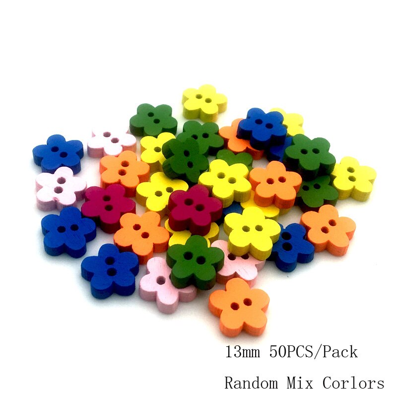Vêtements de couture pour enfants, 50 pièces, 2/4 trous, boutons mixtes en bois, accessoires multicolores, forme mixte Animal/fleur, bricolage, Scrapbooking13-25mm: SC206  13mm