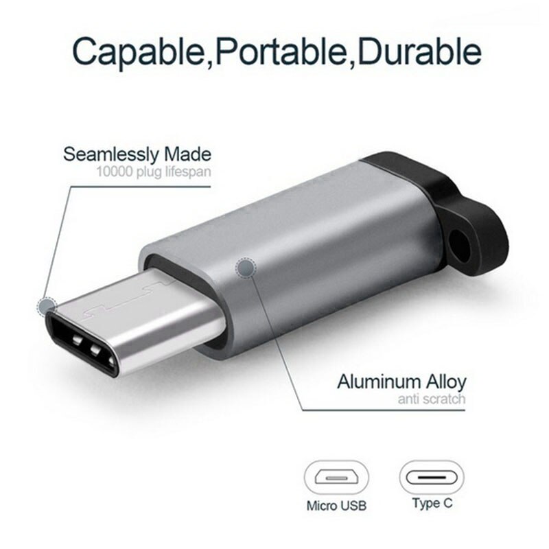 USB-C To Micro USB Adapter, Anti-lost Keychain USB Type-C To Micro USB Convert Connector With Keychain Aluminum Alloy Adapter