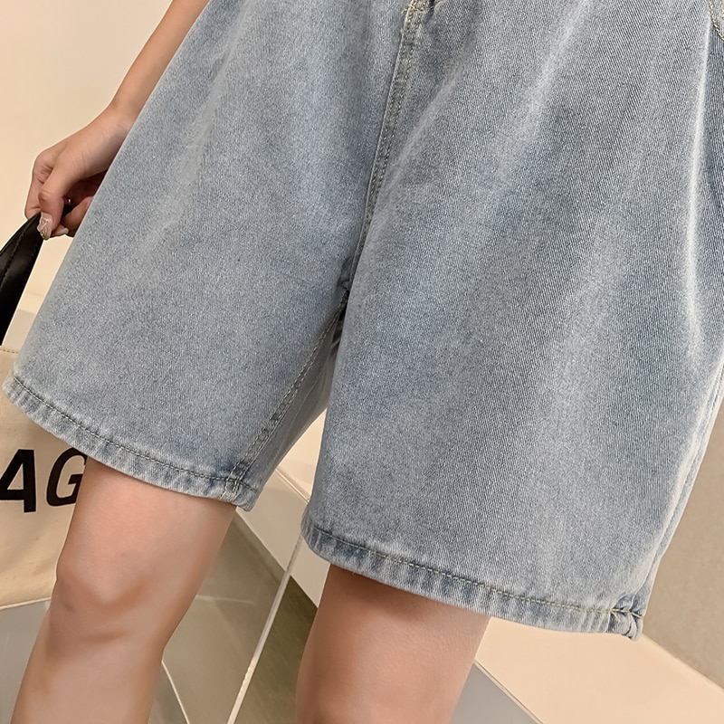 Ftlzz kvinde brede ben høj talje blå knælange jeansshorts afslappet kvindelig løstsiddende jeans vintage damer bermuda shorts