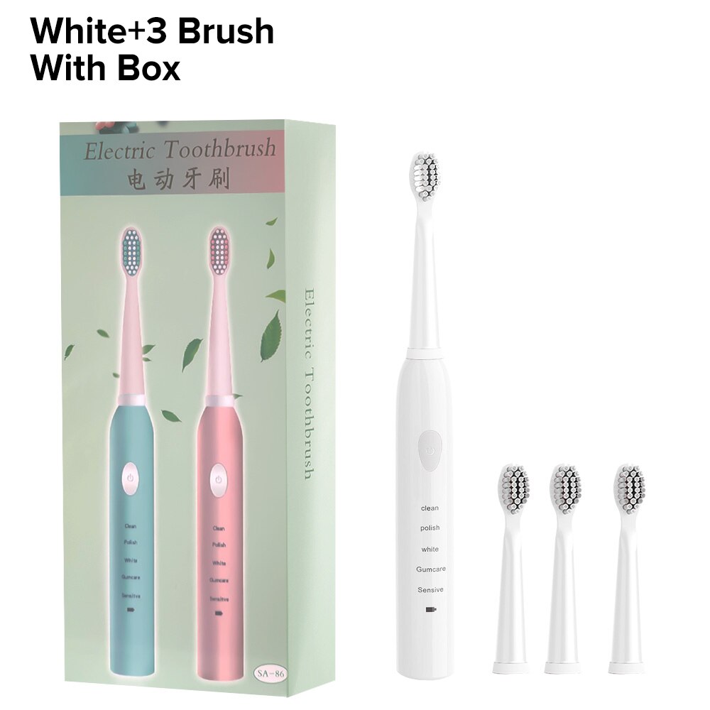 Sonic Electric Toothbrush USB Rechargeable Tooth Brush Electric Five Modes IPX7 Waterproof Adult Sonic Brush Teeth Automatic: White Add 3 Brush
