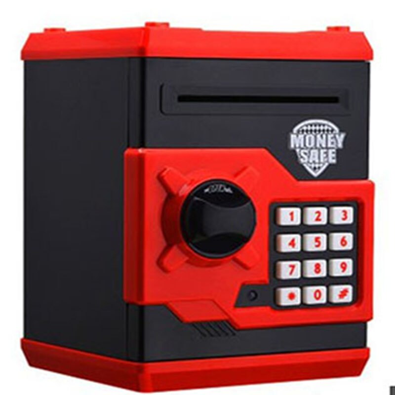 Intelligenkreativ adgangskode sikker sparegris automatisk sparegris sikker pengeautomat maskine børn legetøjmini sikker automatisk fødselsdag: Rød