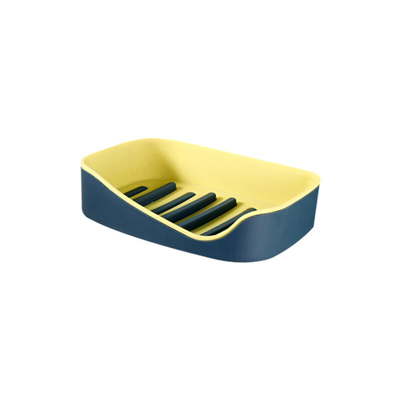 Jabonera autoadhesiva montada en la pared para platos, esponja, No perforante, caja de almacenamiento, estante, jabonera de baño de doble drenaje: Azul
