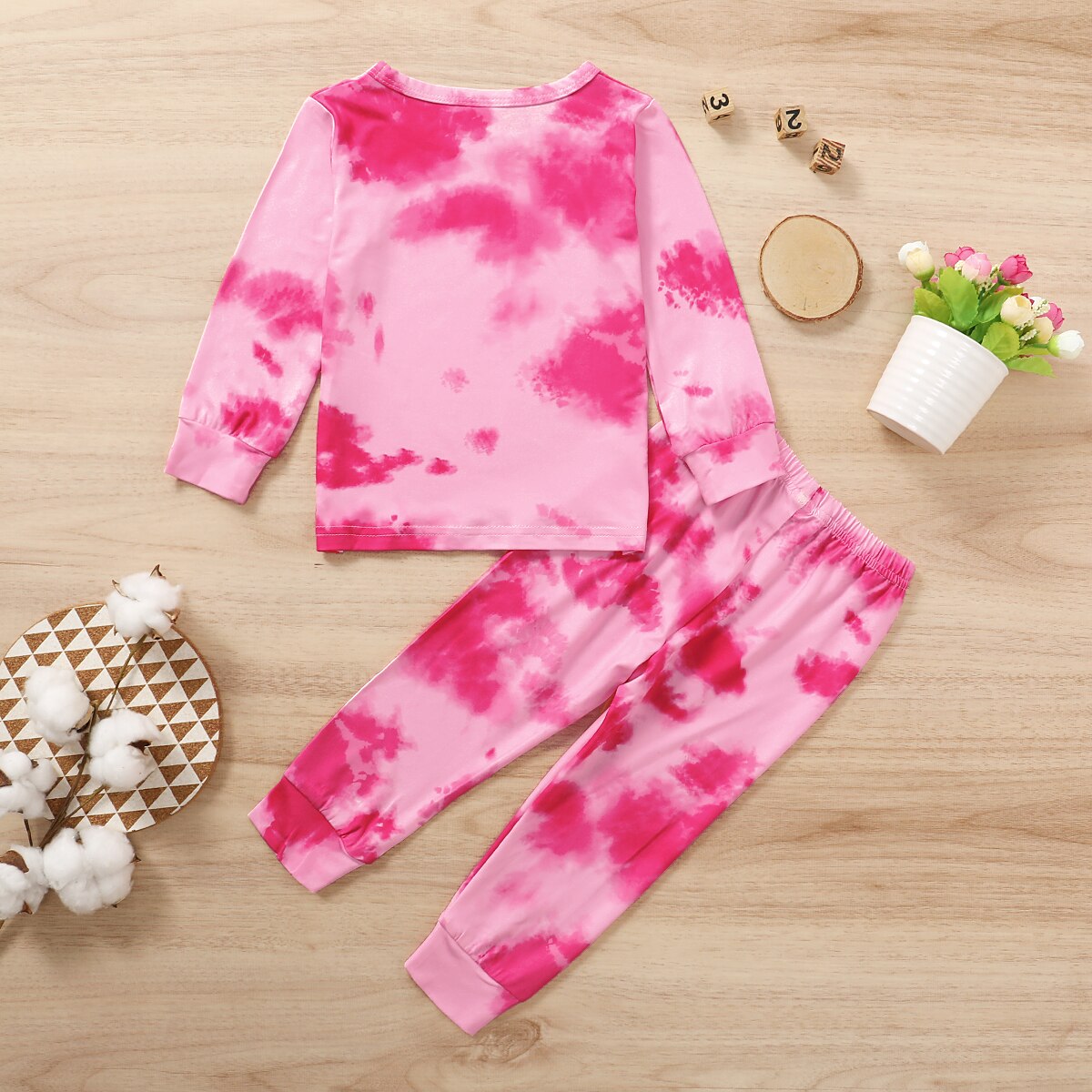 Focusnorm Baby Baby Meisjes Jongens 2 Stuks Pyjama Set Tie-Dye Gedrukt Lange Mouwen Tops + Elastische Taille Broek set