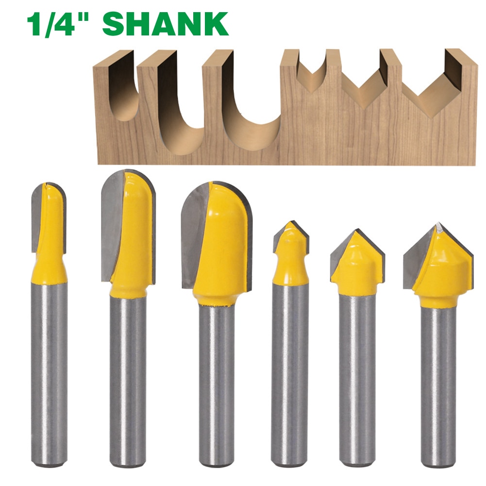 Fresas de punta redonda para tallado de madera, juego de brocas de enrutador con ranura en V de 90 grados, caja central para carpintería, 1/4 &quot;y 6,35 MM, 1 unidad