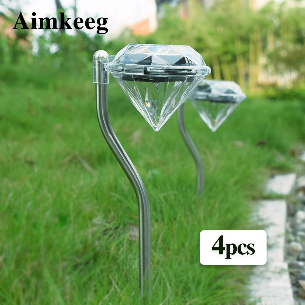 4 stk led solcellelampe havelamper udendørs vandtæt græsplæne lampe farverige diamanter gårdsplads deco lys til sti blomsterpotte sti