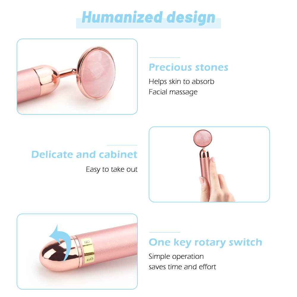 Goud Schoonheid Bar Trillingen Facial Roller Elektrische Stimulator Met Jade Hoofd Anti-Rimpel Huidverstrakking Rose Quartz Gezicht Massage