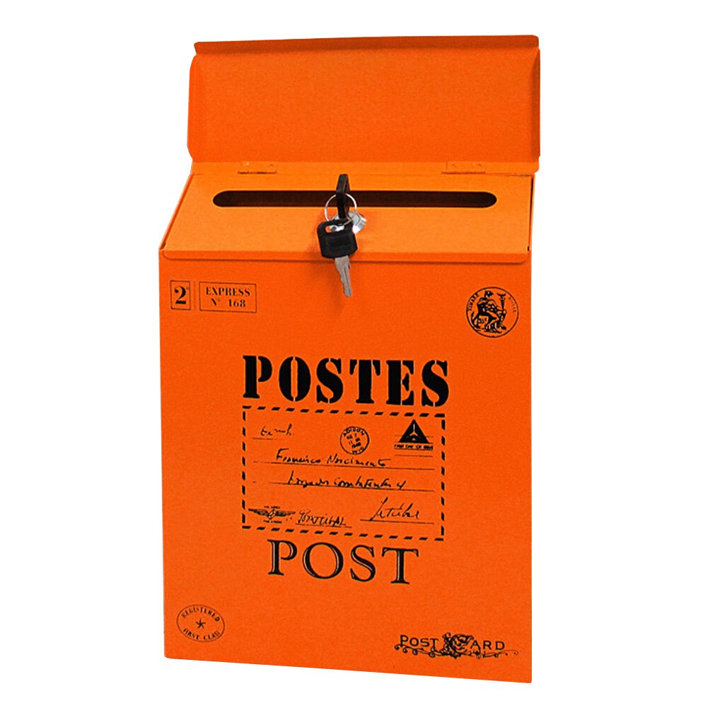 Holdbare ornamenter vægbeslag med lås boligindretning postkasse gård farverig maling brevkasse avis vintage postjern: Orange