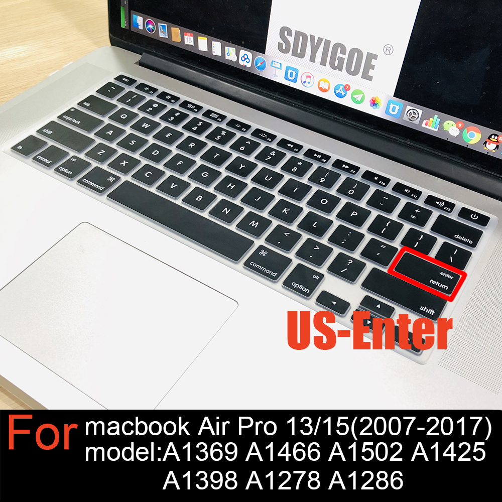 Laptop keyboard cover For macbook Pro13 Retian A1502A1425 15Pro A1398 Air13 A1466 A1369 Silicon Keyboard Cover protective film: US-black
