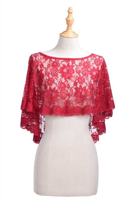 été dentelle mariée mariage boléro mariée opéra soirée fête de bal Costume Capes bleu Royal rouge vestes foulard de tête pour femme: burgundy