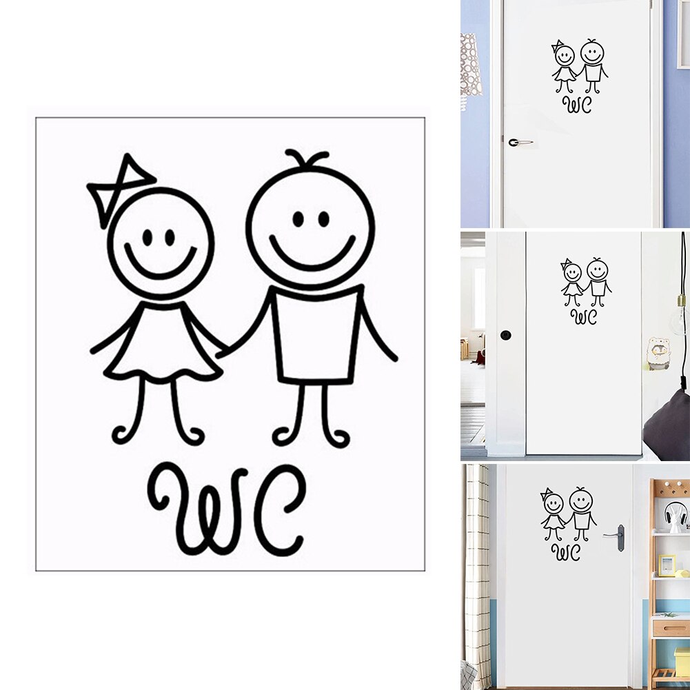 Girl Boy WC PVC Toilet Removable Waterproof Easy Apply Home Self Adhesive Door Sticker Reusable Washroom Cute Cartoon Decorative