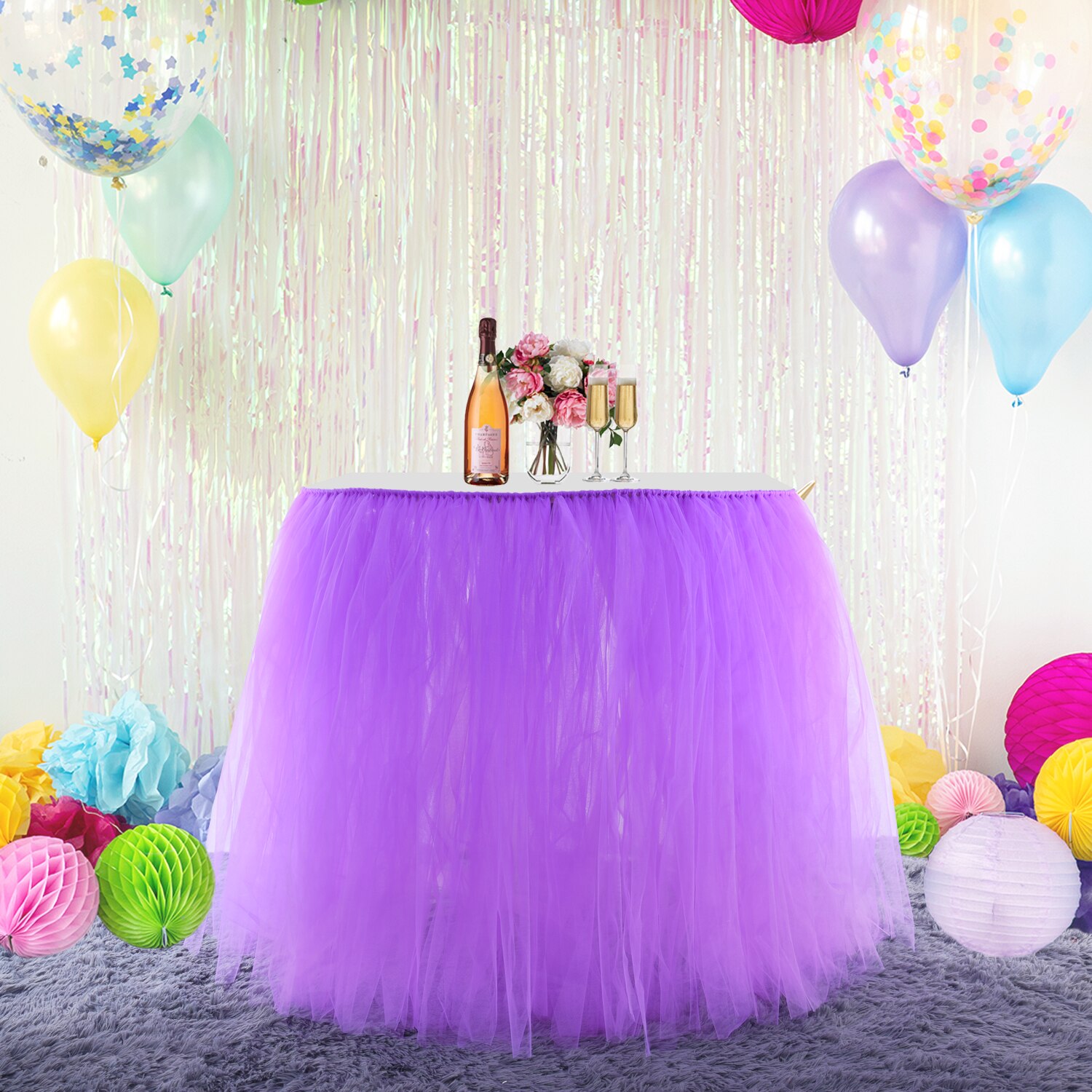 Party Tulle Tutu Table Skirts for Baby Bridal Shower Birthday Party Wedding Party Table Skirt Cover Home Decorations Supplies: Purple