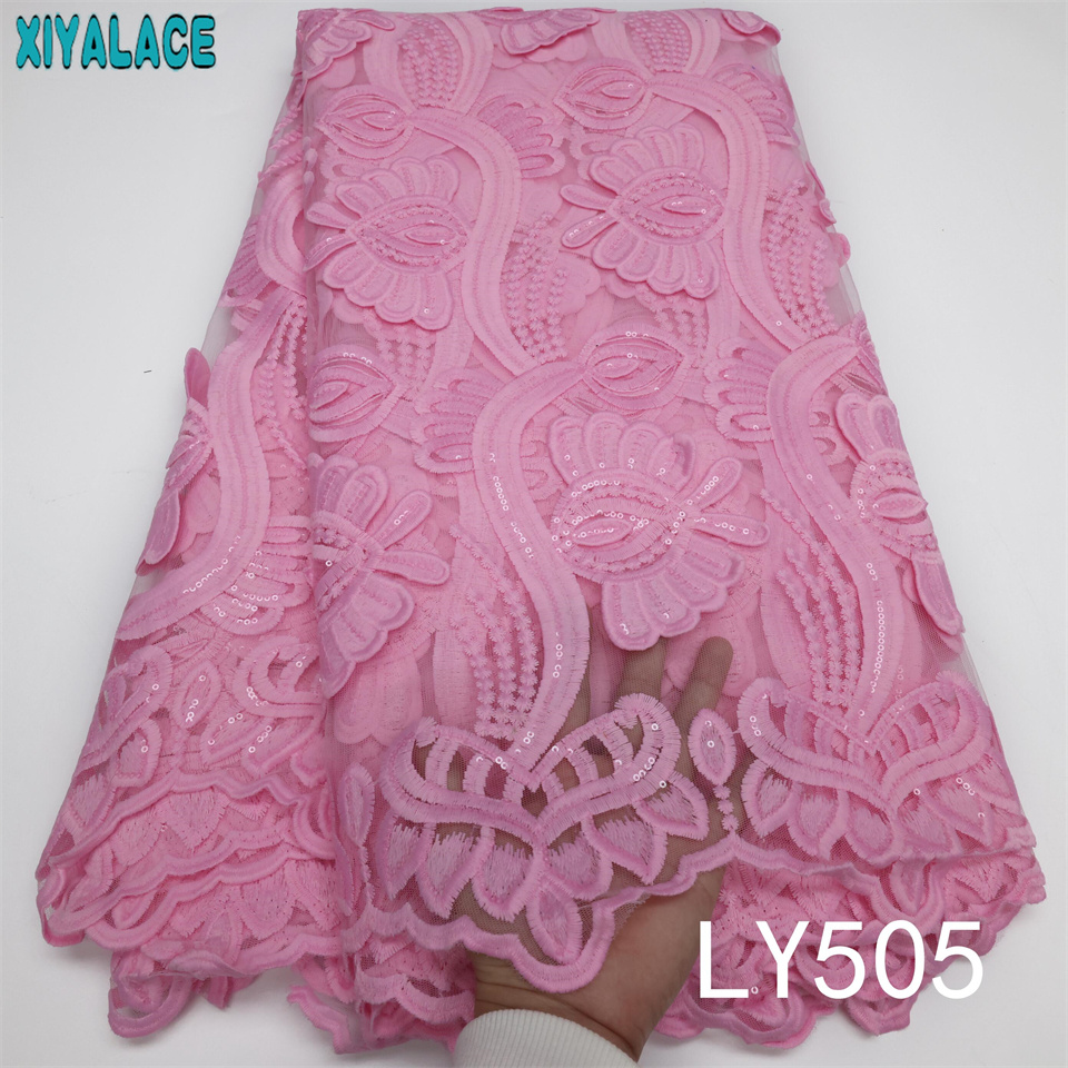 African French Net Lace Fabric Royal Blue Milk Silk Lace Fabric with Sequins Embroidered Nigerian Tissue Cord Lace Fabric LY505: LY505-2