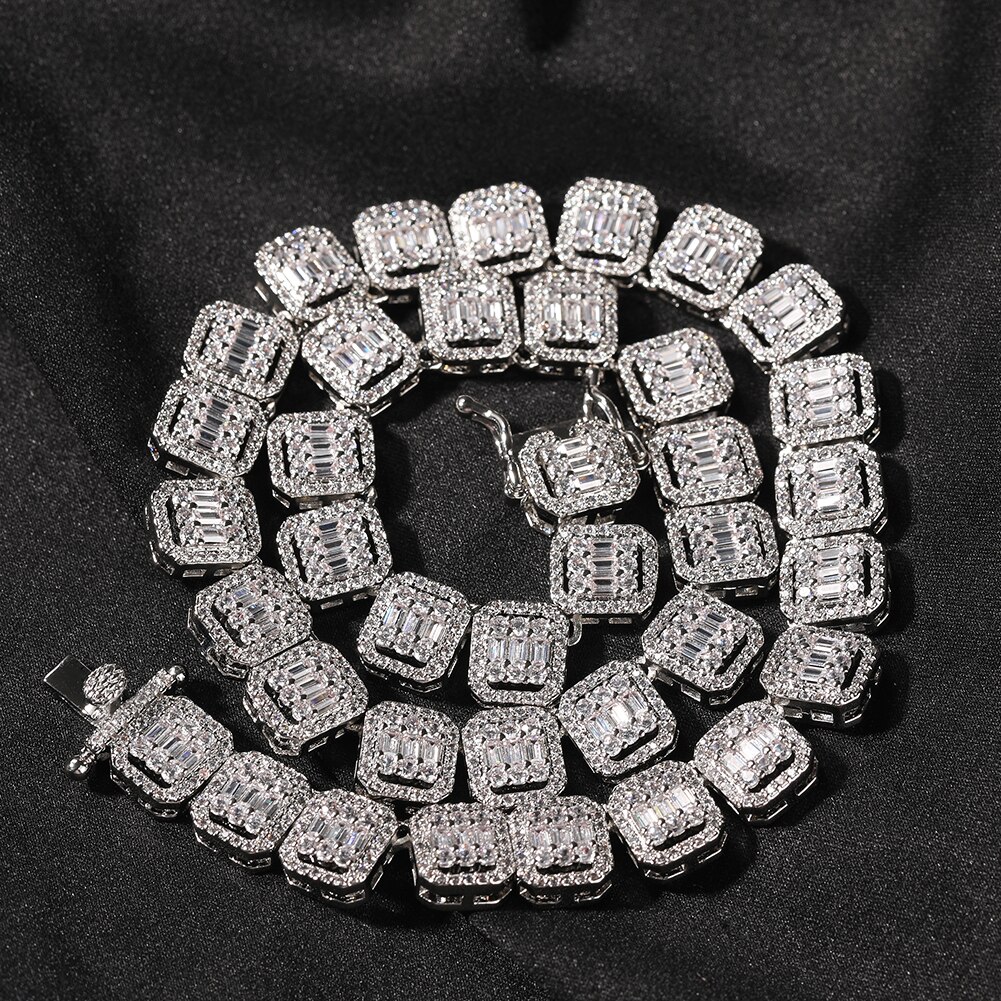 Uwin 10Mm Baguette Ketting Verharde Bling Roze Vierkante Cz Iced Out Link Chain Choker Ketting Hiphop Sieraden Voor
