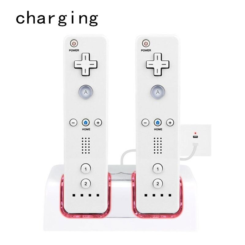 Charging Station Dual Charger Dock for Wii Remote Controller Gaming Handle Controller with LED Indicator USB Charging Cord