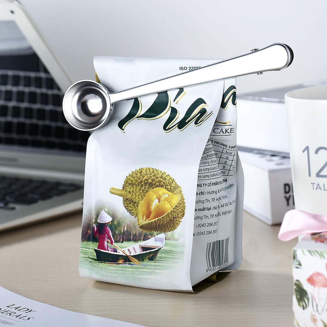 Stainless steel coffee measuring spoon with sealed clip Kitchen baking scale spoon Flavoring spoon Milk powder spoon