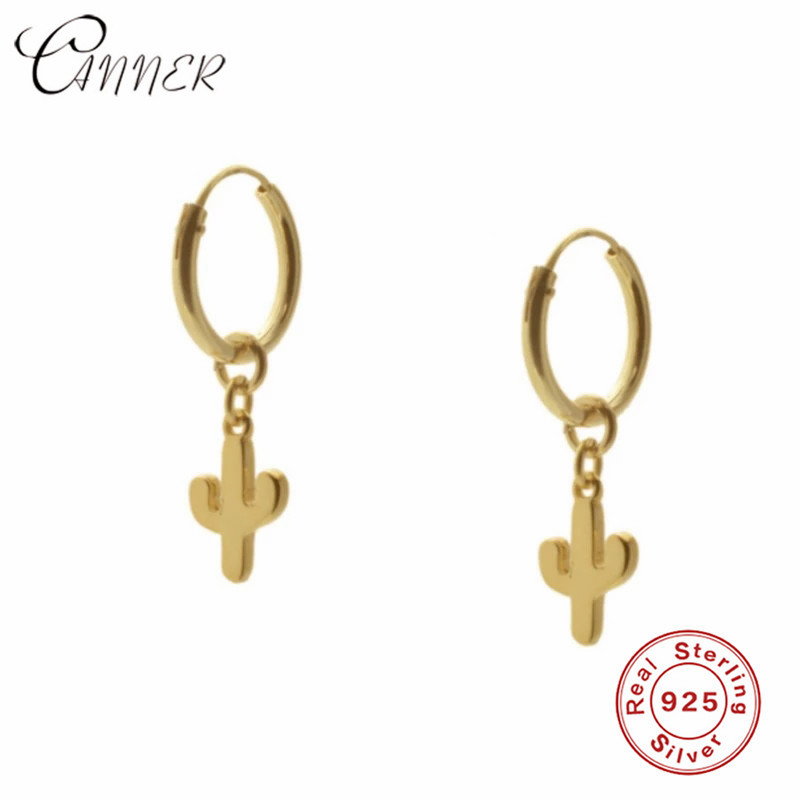 CANNER, pendientes de gota de Cactus bohemios a la , Pendientes colgantes de plantas de Plata de Ley 925, accesorios de joyería para oreja coreana, de: Gold