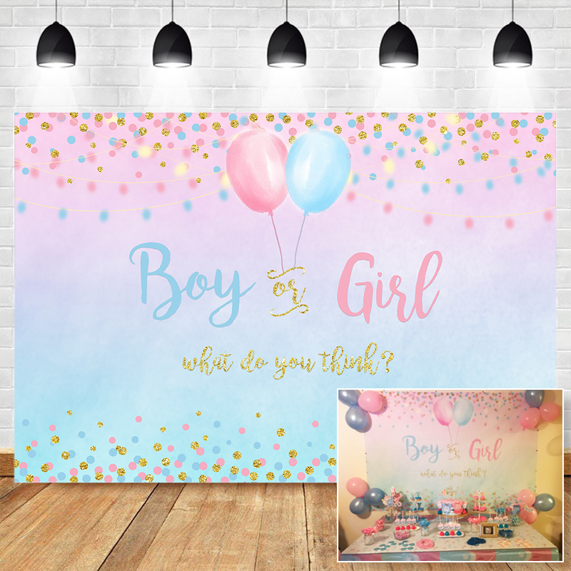 NeoBack Junge oder Mädchen Geschlecht Offenbaren Hintergrund Blau Rosa Punkte Ballon Fotografie Hintergrund Baby Dusche Party Banner Kulissen
