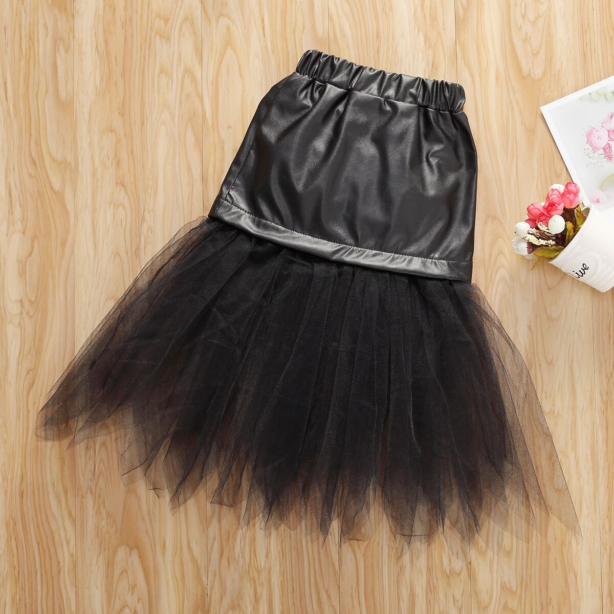 Faldas de cuero para niñas pequeñas, tutú de encaje negro, trompeta, ropa de verano, 1-6 años