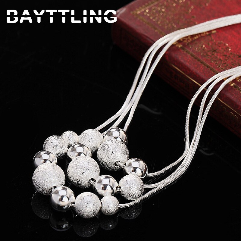 BAYTTLING 925 Sterling Silber 18-zoll Bereifte Perlen Anhänger Ohrringe Halskette Für Frau -Schmuck-einstellen Hochzeit
