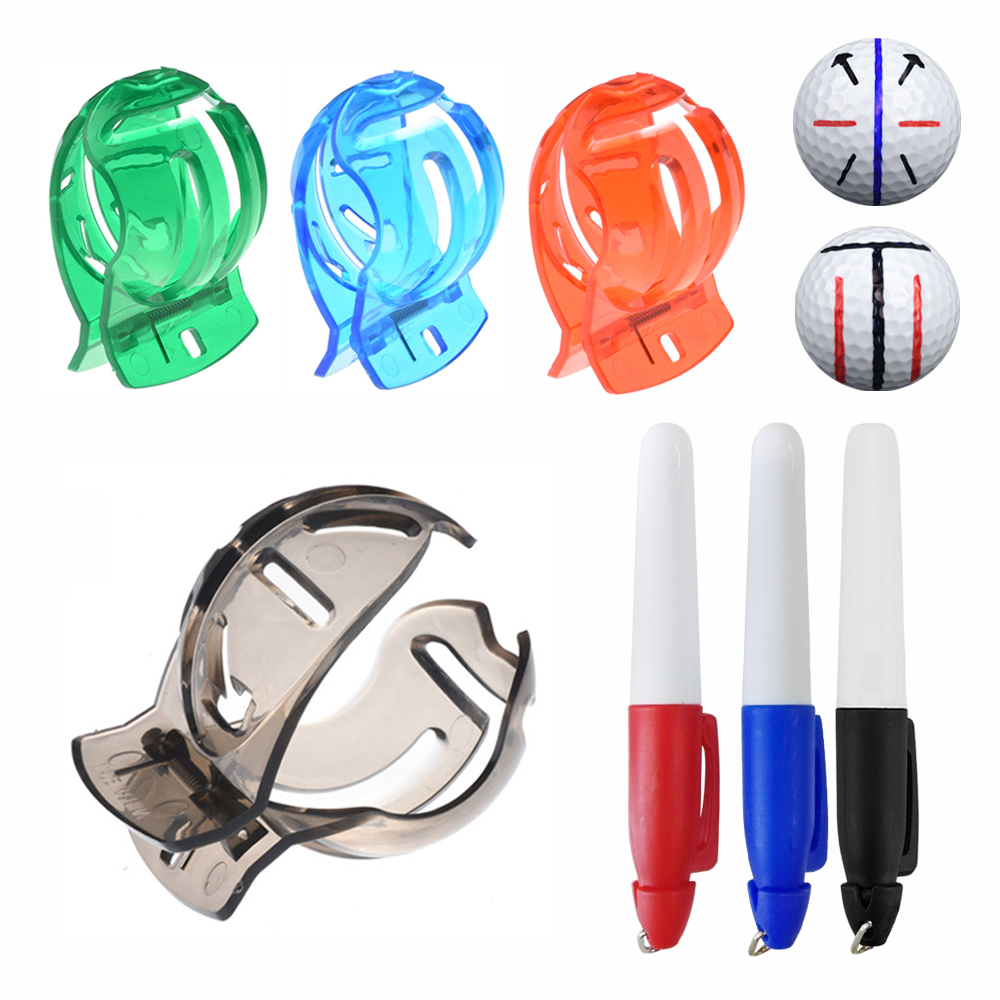 Golf Ball Line Clip Liner Marker Pen Triple Line Blue Red Template Alignment Marks Tool Putting Positioning Aids