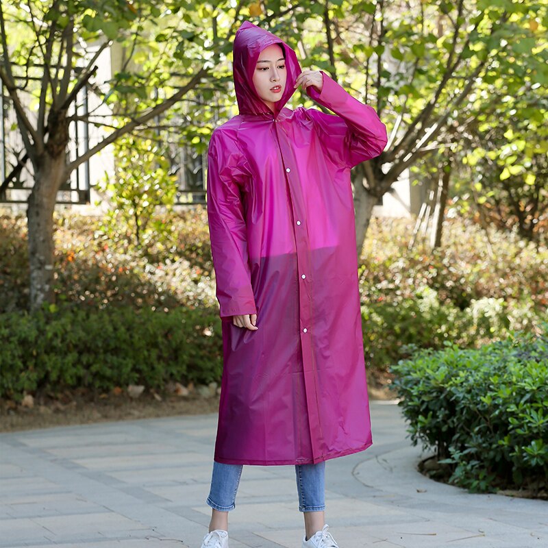 Mode PVC vrouwen En mannen Regenjas Verdikte Waterdichte Poncho Jas Transparante Camping Capuchon Voor Volwassenen Lange Regenjas: Paars / XL