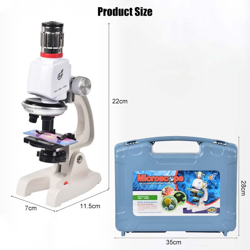 1200X Alloy Monocular Biological Microscope Set Home School Science Educational For Kids Child Student Lab Optical Instruments