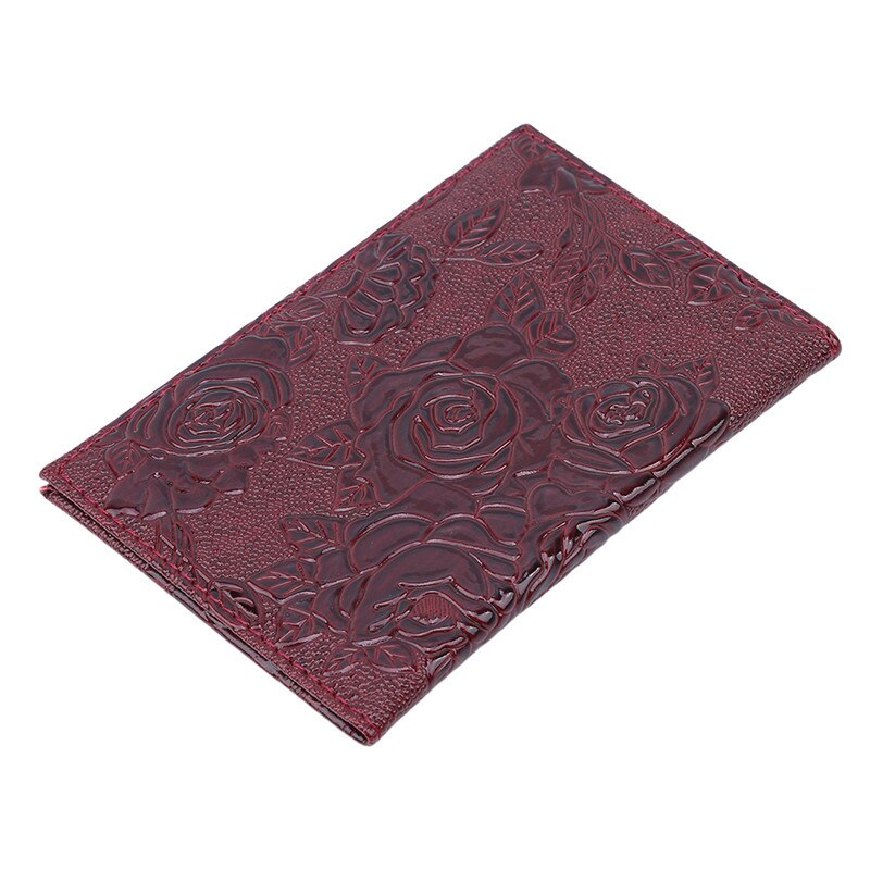 rojo tridimensional en relieve rosa PU cuero mujeres viaje pasaporte titular en relieve pasaporte cubierta tarjeta de crédito ID bolsa: Red wine