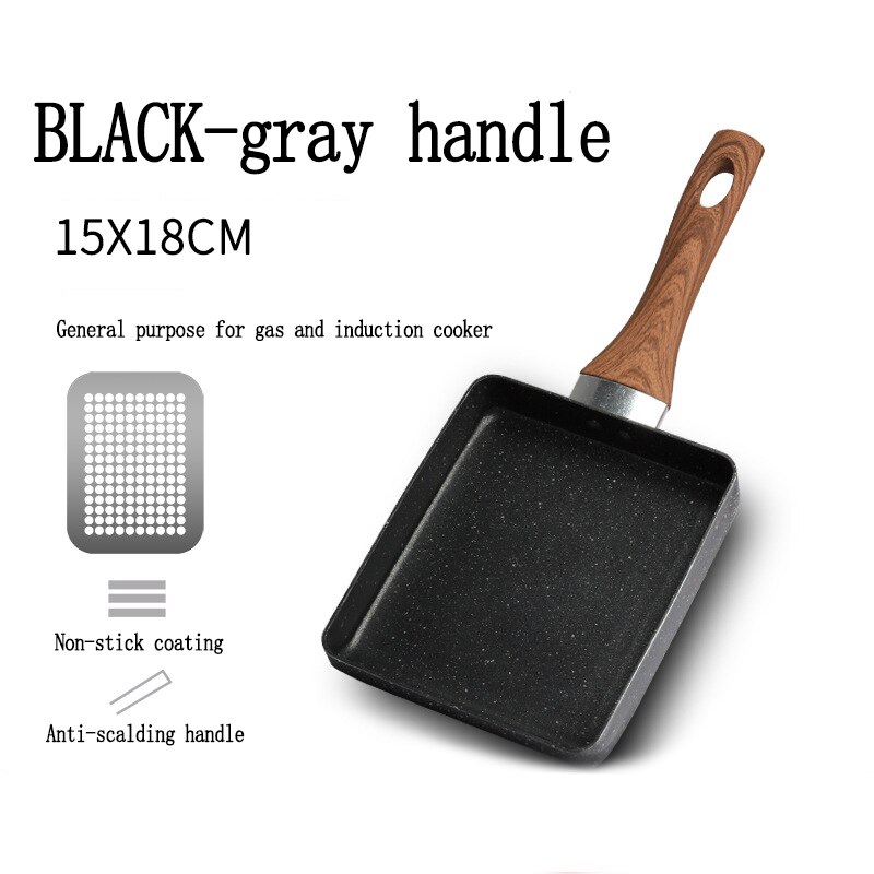 Stainless Steel Frying Pan Tortilla Omelette Japanese-Style Non-Stick Pan Breakfast Rectangular Induction Cooker Gas Appliance: 1pc black 15x18cm