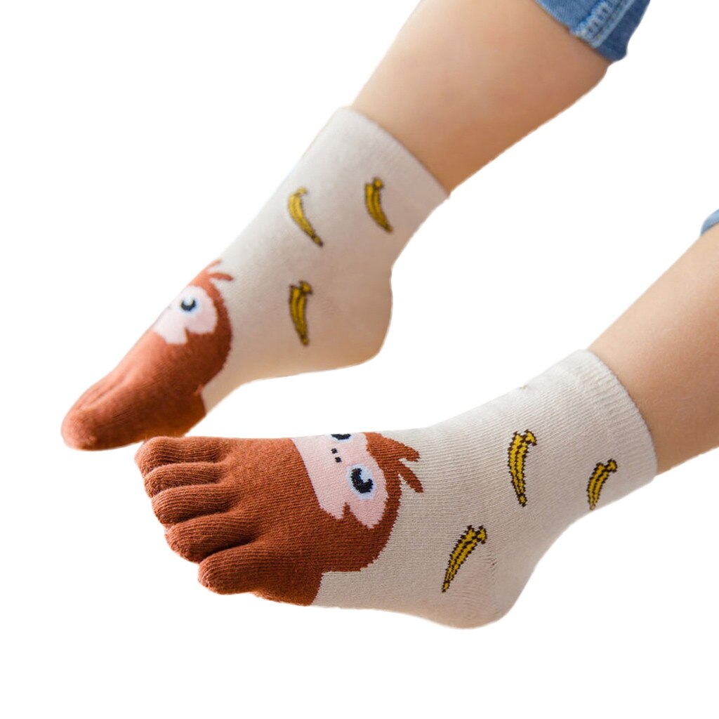 Cute Cartoon Five Toes Socks Kids Socks Animal Girl Boy Children Five Fingers Socks Cotton Breathable Foot Socks: Brown