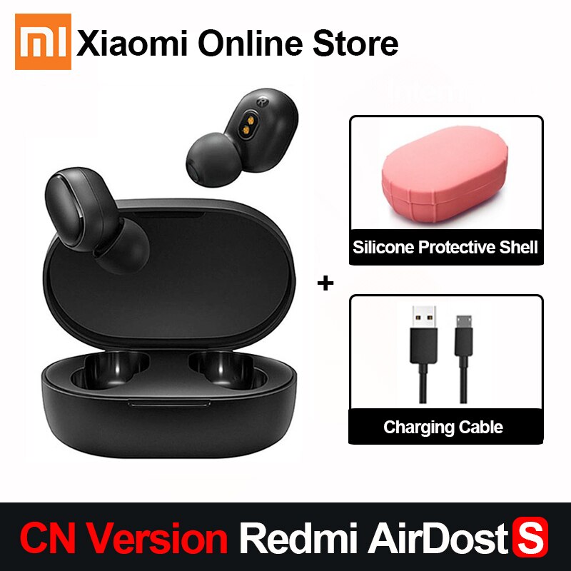 Redmi Airdots S Headset Echte Draadloze Bluetooth Headset Bluetooth 5.0 Tws Air Stippen Oortelefoon Draagbare Earset: Add Cable Pink Case