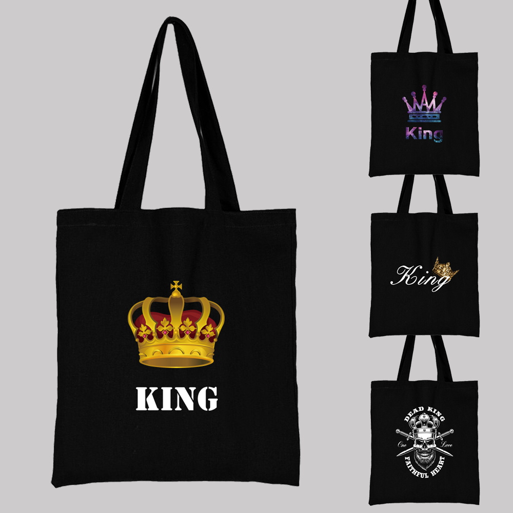 Harajuku Stijl Boodschappentas Koning Serie Handtas Schoudertas Grote Capaciteit Herbruikbare Canvas Handtas Student Eco-vriendelijke Tas